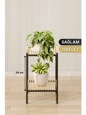 Bino 2 Katlı Saksılık Organizer Ahşap Bahçe Balkon Standı Çiçeklik 50 cm