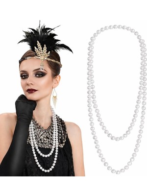 İlkyaz Fashion 1920 Gatsby Inci Kolye – Vintage Uzun Beyaz Inci Kolye