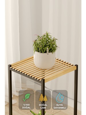 Bino 2 Katlı Ahşap Saksılık Bahçe Balkon Çiçeklik Organizer 70 cm Çiçeklik