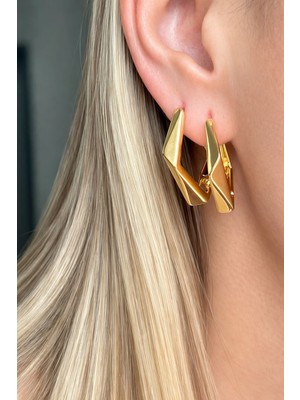 Xuping Jewelry Asimetrik Gold Renk Zamansız Geometrik Çelik Küpe