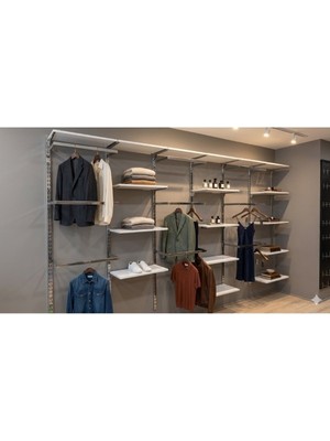 Alanraf 5 Katlı 6 Lı Duvara Monte Krom Kornik Sistem Mağaza Rafı Reyon Rafı Giyim Rafı 30X360X200CM