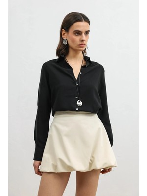 Antioch Siyah 100% Lyocell Çizgili Mendilli Kadın Gömlek