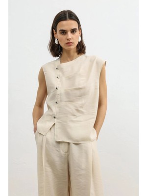 Antioch Taş Lyocell Karışımlı Düğmeli Kadın Top