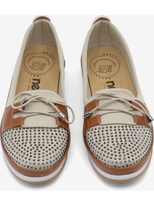 Tonny Black Kadın Bej Termo Taban Bağcıklı Rahat Kalıp Günlük Babet