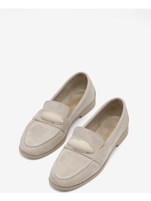 Tonny Black Kadın Bej Loafer Rahat Kalıp Toka Detaylı Günlük Babet