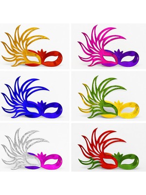 Pileli Store 6’lı Çift Renkli Venedik Karton Parti Maskesi Seti