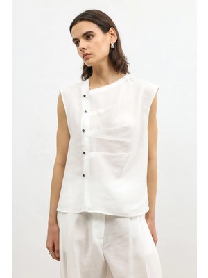 Antioch Ekru Lyocell Karışımlı Düğmeli Kadın Top