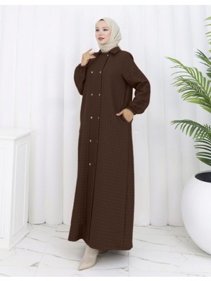 Glr & Gym Gülistan Kadın Büyük Beden Düğmeli Tam Boy Örme Kaptone Mont