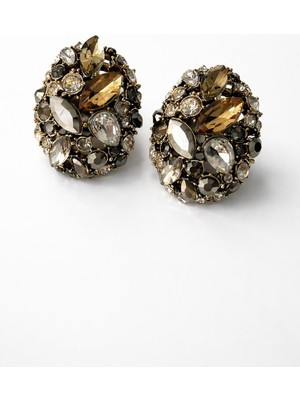 New Obsessions Parlak Taşlı Siyah Düğme Küpe