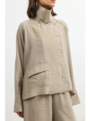 Antioch Bej Özel Dik Yaka Kadın Gömlek