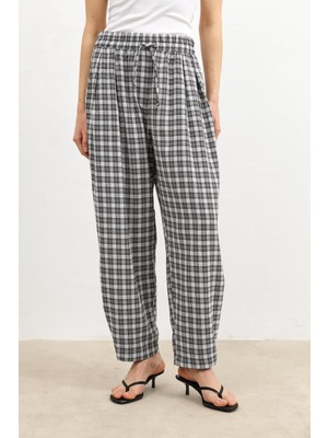 Antioch Gri Ayarlayanabilir Paça Ekoseli Kadın Pantolon