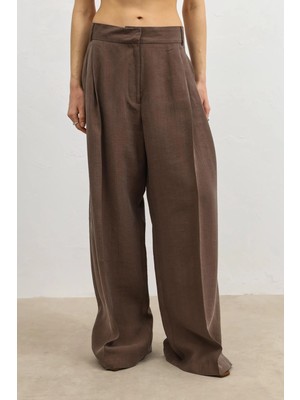 Antioch Kahve Lyocell Karışımlı Geniş Paça Kadın Pantolon