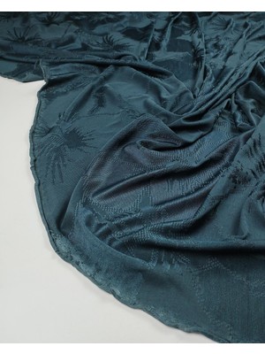 Kumaş Parça Petrol Mavisi Ince Çiçek Desen Parlak Jarse 140X285CM