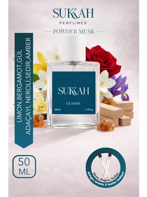 Sukkah Perfumes Powder Musk Unisex Edp 50 ml – Yasemin, Ylang Ylang, Gül, Iris, Misk, Vanilya ve Pudra
