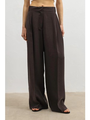 Antioch Koyu Kahve Lyocell Karışımlı Geniş Paça Kadın Pantolon