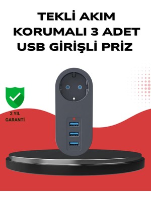 Isıya Dayanıklı 3 USB Portlu Güvenlikli Priz – Akıllı Enerji Yönetimi