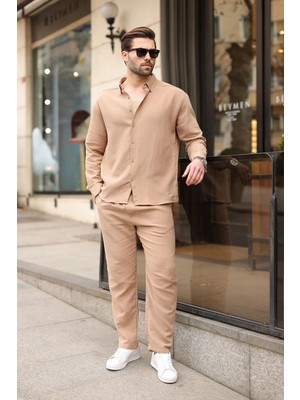 Madmext Camel Gömlek Pantolon Erkek Ikili Takım E7322