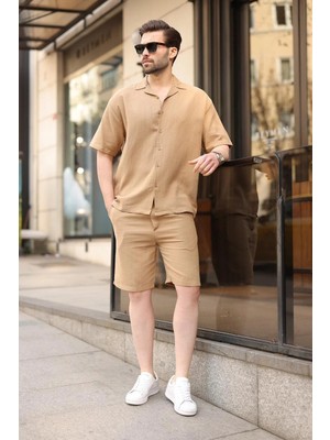 Madmext Vizon %100 Pamuklu Erkek Şort Gömlek Takım E7360