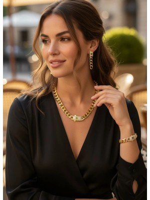 Biju Yılmaz Vip Altın Kaplama Kolye Küpe Bileklik Gurmet Set - 26SET04