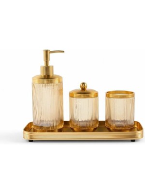 Roy King Canyon Amber Altın Tepsili 4 Parça Banyo Seti