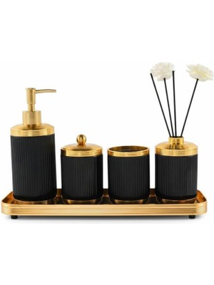 Roy King Astra Siyah Altın Tepsili 5 Parça Banyo Seti