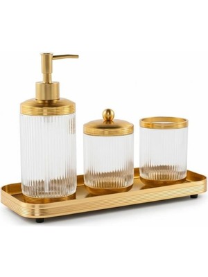 Roy King Canyon Şeffaf Altın Tepsili 4 Parça Banyo Seti