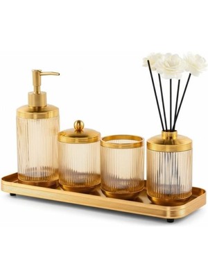 Roy King Astra Amber Altın Tepsili 5 Parça Banyo Seti