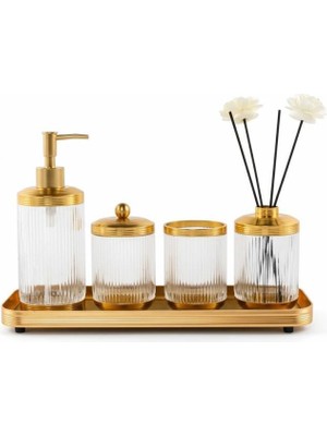 Roy King Astra Şeffaf Altın Tepsili 5 Parça Banyo Seti