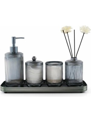 Roy King Astra Füme Gümüş Tepsili 5 Parça Banyo Seti