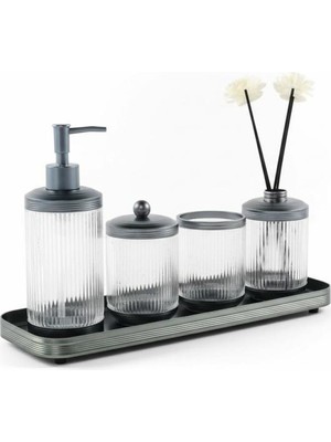 Roy King Astra Şeffaf Gümüş Tepsili 5 Parça Banyo Seti
