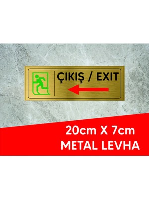 Hobishop Çıkış Exıt Sola Yazılı ve Logolu Gold Metal Levha 20 x 7 cm