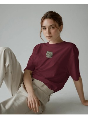 Muhtar Store Scottish Fold Kedi Baskılı Kadın Oversize Tişört – Minimal Cat Tasarım