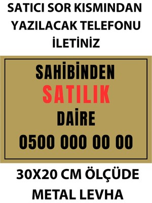 Hobishop Sahibinden Satılık Levha Altın Metal 20X30 cm Kişiye Özel Telefon Numaralı