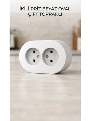 Eco Lounge Beyaz Ikili Topraklı Sıva Üstü Duvar Prizi - Dekoratif Elektrik Çözümü