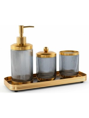Roy King Canyon Füme Altın Tepsili 4 Parça Banyo Seti