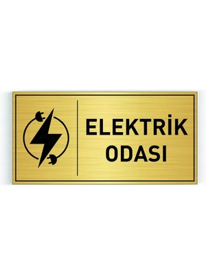 Hobishop Elektrik Odası Yazılı Gold Metal Levha 20 x 10 cm