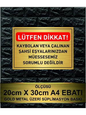 Hobishop Kaybolan Eşya Yazılı Gold  Metal Baskılı Levha ( 20 x 30 cm )