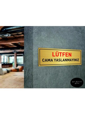 Hobishop Lütfen Cama Yaslanmayınız Yazısı Gold Metal Levha 20 x 7  cm