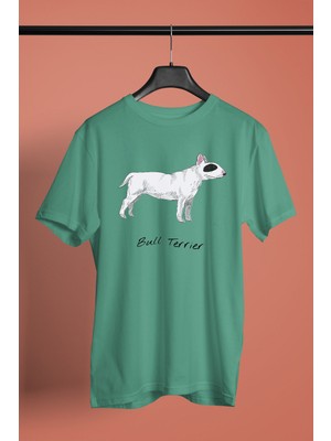 Darkhane Beyaz Bull Teriyer - Köpek Baskılı Unisex Su Yeşili Tişört - T-Shirt UT001