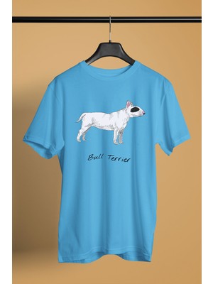 Darkhane Beyaz Bull Teriyer - Köpek Baskılı Unisex Turkuaz Tişört - T-Shirt UT003