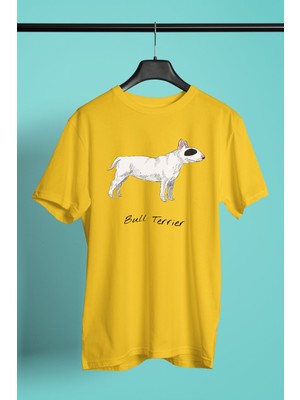 Darkhane Beyaz Bull Teriyer - Köpek Baskılı Unisex Sarı Tişört - T-Shirt UT004