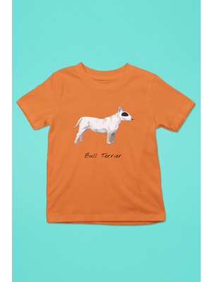 Darkhane Beyaz Bull Teriyer - Köpek Baskılı Unisex Turuncu Çocuk Tişört - T-Shirt CT005