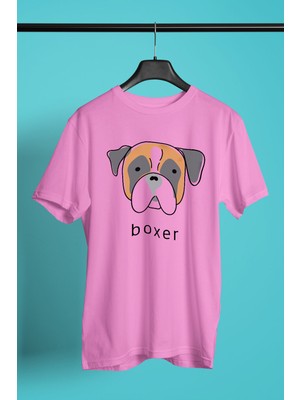 Darkhane Boxer - Köpek Baskılı Unisex Pembe Tişört - T-Shirt UT002