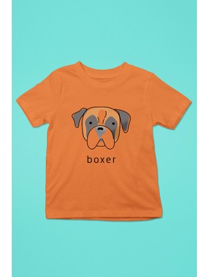 Darkhane Boxer - Köpek Baskılı Unisex Turuncu Çocuk Tişört - T-Shirt CT005