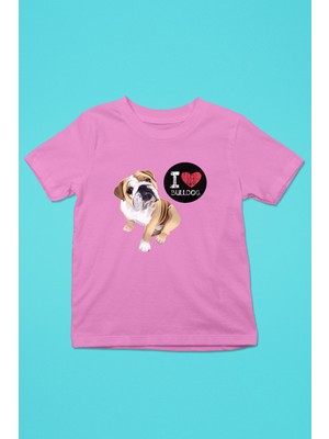 Darkhane Buldog Seviyorum - Köpek Baskılı Unisex Pembe Çocuk Tişört - T-Shirt CT002