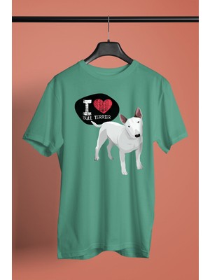 Darkhane Bull Teriyerimi Seviyorum - Köpek Baskılı Unisex Su Yeşili Tişört - T-Shirt UT001