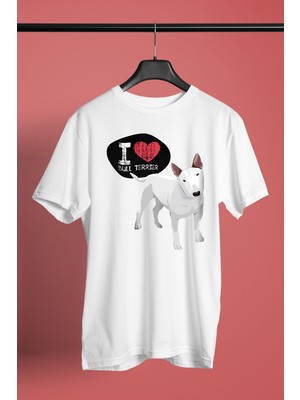 Darkhane Bull Teriyerimi Seviyorum - Köpek Baskılı Unisex Beyaz Tişört - T-Shirt UT007