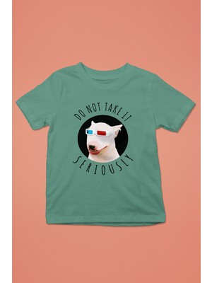 Darkhane Ciddiye Alma Bull Teriyer - Köpek Baskılı Unisex Su Yeşili Çocuk Tişört - T-Shirt CT001