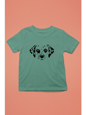 Darkhane Damalı Dalmaçyalı - Köpek Baskılı Unisex Su Yeşili Çocuk Tişört - T-Shirt CT001