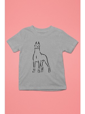 Darkhane Doberman Asaleti - Köpek Baskılı Unisex Gri Melanj Çocuk Tişört - T-Shirt CT006